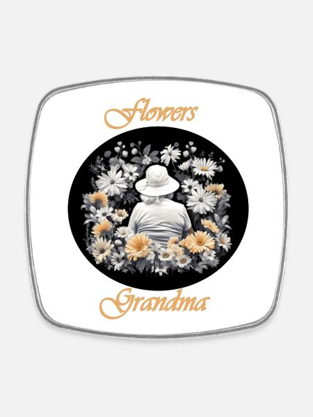 Flowers Grandma farbig - Viereckiger Kühlschrankmagnet - Weiß