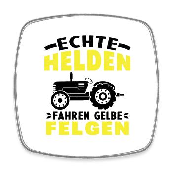 Landwirt Echte Helden fahren gelbe Felgen - Viereckiger Kühlschrankmagnet - Weiß - Vorne