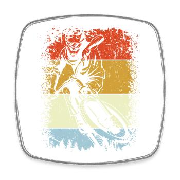 Streifen Retro Rider Silhouette - Viereckiger Kühlschrankmagnet - Weiß - Vorne