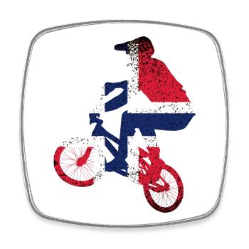 Tri-Flag-Fahrer auf dem Fahrrad - Viereckiger Kühlschrankmagnet - Weiß - Vorne
