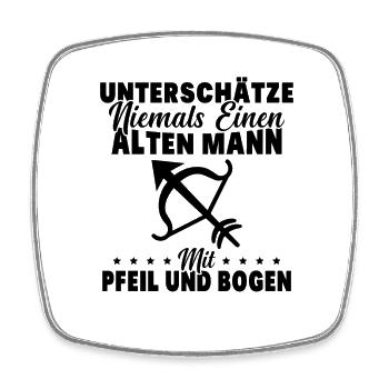 Unterschätze Alten Mann Pfeil und Bogen Spruch - Viereckiger Kühlschrankmagnet - Weiß - Vorne