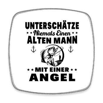 Ein Alter Mann mit Seiner Angelrute Angelgeschen - Viereckiger Kühlschrankmagnet - Weiß - Vorne