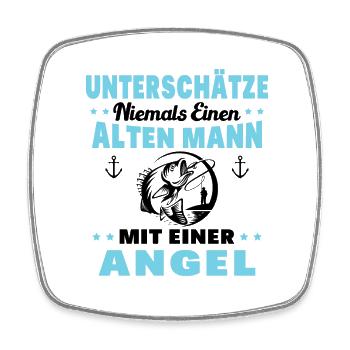 Ein Alter Mann mit Seiner Angelrute Angelgeschen - Viereckiger Kühlschrankmagnet - Weiß - Vorne