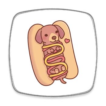Cute Dachshund Hot Dog Bun - Square fridge magnet - white - Front
