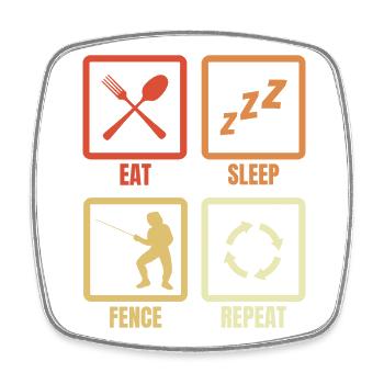 Eating, sleeping, fencing, repeating - Square fridge magnet - white - Front