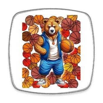 Basketballbär im Streetstyle - Viereckiger Kühlschrankmagnet - Weiß - Vorne