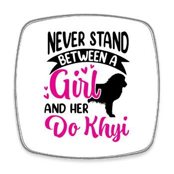 Girl and her Do Khyi Tibetan Mastiff - Square fridge magnet - white - Front
