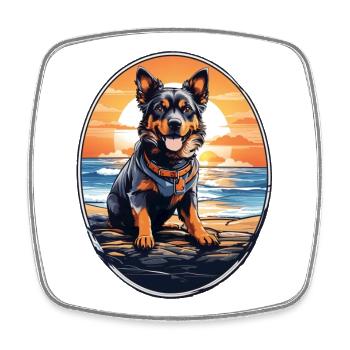 Chien sur la plage - Magnet carré - blanc - Devant