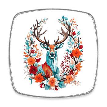 Hirsch mit Blumen - Viereckiger Kühlschrankmagnet - Weiß - Vorne