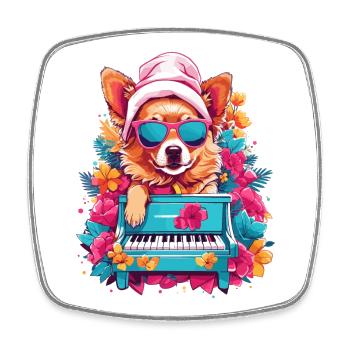 Dog with Piano - Square fridge magnet - white - Front