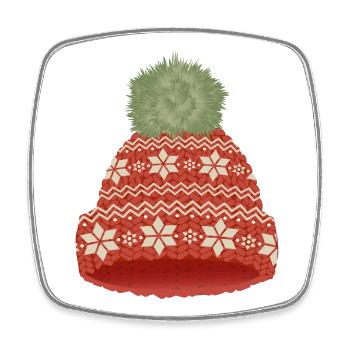 Red Green beanie in knitted look with large pompom - Square fridge magnet - white - Front