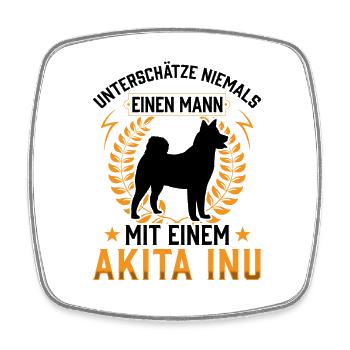 Mann mit Akita Inu Shiba Inu - Viereckiger Kühlschrankmagnet - Weiß - Vorne