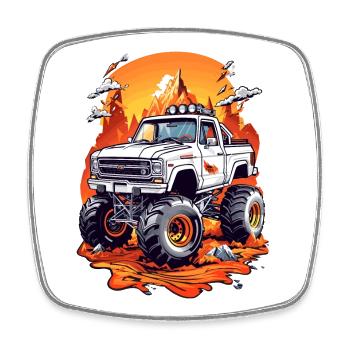 Monstertruck Renn - Viereckiger Kühlschrankmagnet - Weiß - Vorne