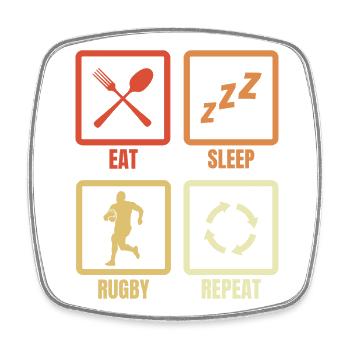 Eat Sleep Rugby Répéter - Magnet carré - blanc - Devant