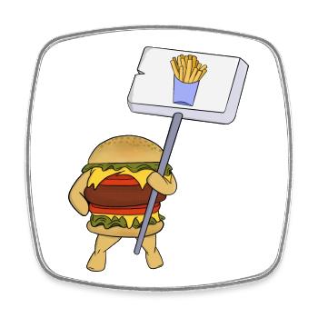 Burger protesting in favor of fries - Square fridge magnet - white - Front