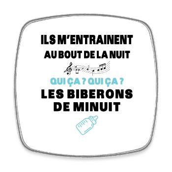 Biberons de Minuit Humour Naissance Humour Cadeau - Magnet carré - blanc - Devant