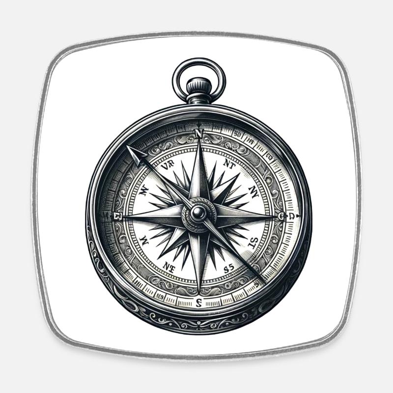 Vintage Compass: Northward with Style - Square fridge magnet - white