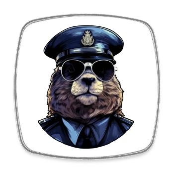 Marmotte Policier - Magnet carré - blanc - Devant