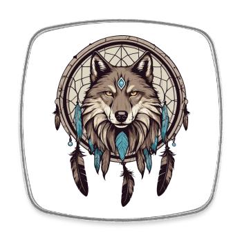 Dream catcher with wolf - Square fridge magnet - white - Front