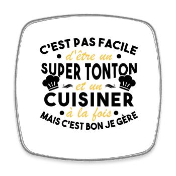 Super Tonton et un Cuisinier Cadeau Humour - Magnet carré - blanc - Devant