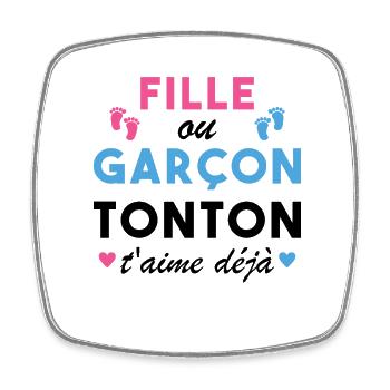 Fille ou Garçon Annonce Bébé Tonton T'aime Déjà - Magnet carré - blanc - Devant