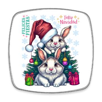 Festliche Osterhasen mit Weihnachtsmütze - Viereckiger Kühlschrankmagnet - Weiß - Vorne