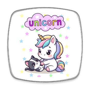 Entzückende Einhorn- und Katzenillustration - Viereckiger Kühlschrankmagnet - Weiß - Vorne