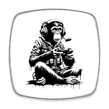 Futuristic monkey with gaming equipment - Square fridge magnet - white - Front