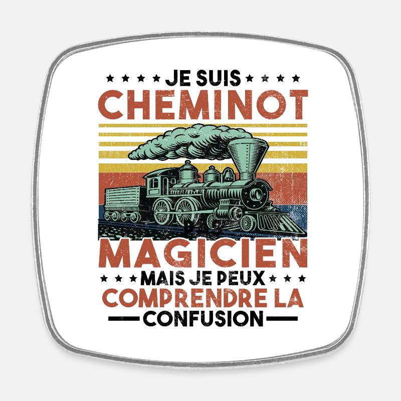Cheminot Conducteur De Train Chemin De Fer - Magnet carré - blanc