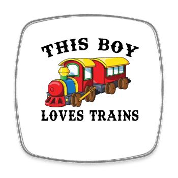 This boy loves trains - Square fridge magnet - white - Front