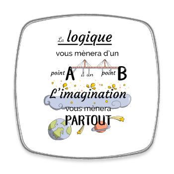 Citation imagination - Magnet carré - blanc - Devant