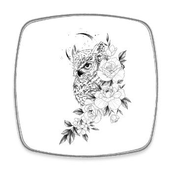 Eule Blumen Pfingstrose Eule Zeichnung - Viereckiger Kühlschrankmagnet - Weiß - Vorne