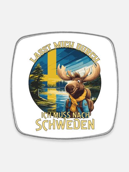 Schweden - lasst mich durch - Elch - Viereckiger Kühlschrankmagnet - Weiß