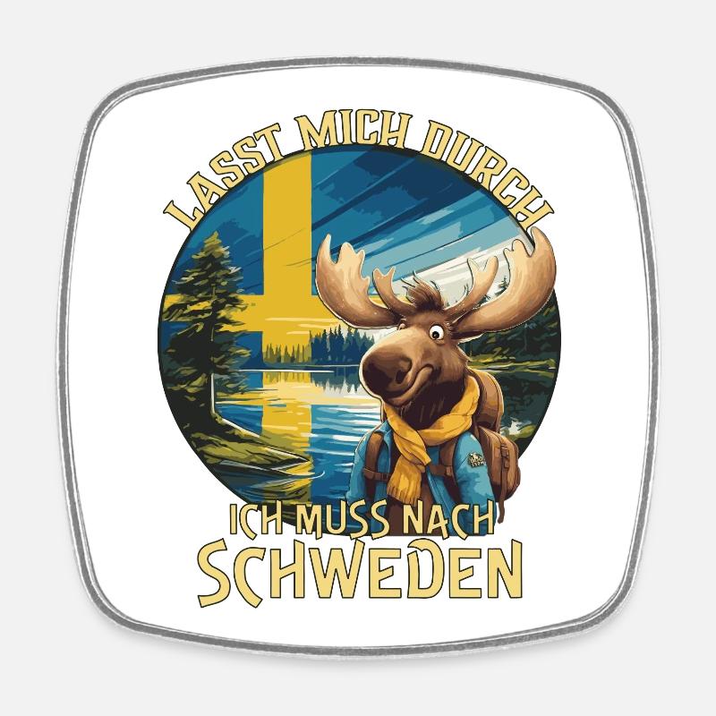 Schweden - lasst mich durch - Elch - Viereckiger Kühlschrankmagnet - Weiß