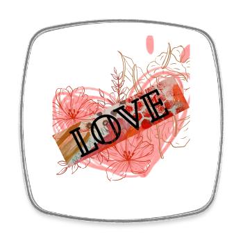 Coeur avec des fleurs et message d’amour - Magnet carré - blanc - Devant