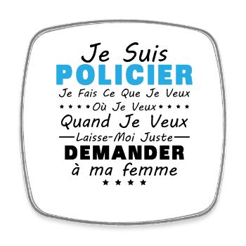 Policier En Couple Idée Cadeau Pour Mon Mari - Magnet carré - blanc - Devant