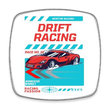 Voiture de sport rouge Drift Racing Design - Magnet carré - blanc - Devant