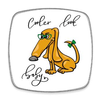 small dog with sunglasses, cool look - Square fridge magnet - white - Front