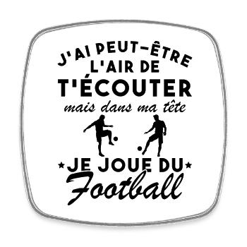 Dans ma tête je joue au football Cadeau Humour - Magnet carré - blanc - Devant