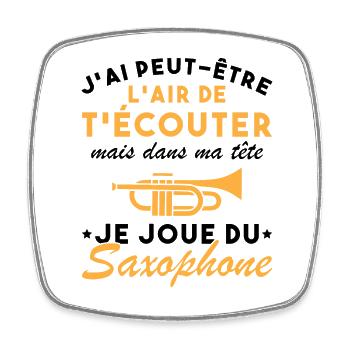 Dans Ma Tête Je Joue Du Saxophone Musicien Drôle - Magnet carré - blanc - Devant