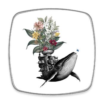 Félicitations – Grenouille, Baleine, Fleurs - Magnet carré - blanc - Devant