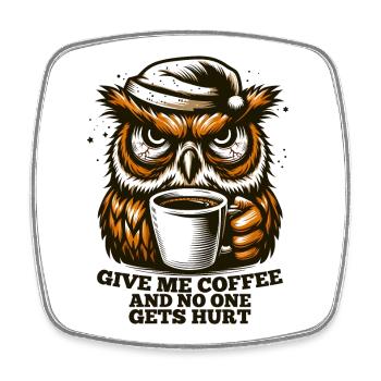 Eule Kaffee müde Geschenk - Viereckiger Kühlschrankmagnet - Weiß - Vorne