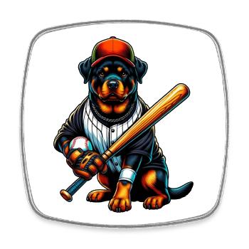 Rottweiler baseball dog - Square fridge magnet - white - Front