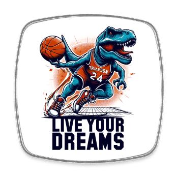 Basketball T-Rex Dinosaur Dreams Gift - Square fridge magnet - white - Front