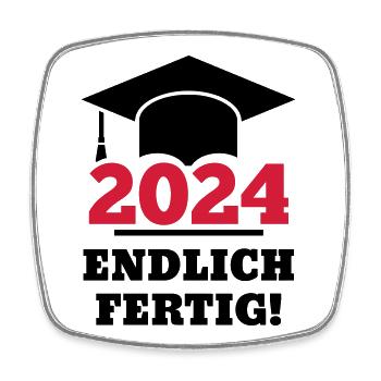Doktorhut 2024 - Geschenk Studenten Endlich Fertig - Viereckiger Kühlschrankmagnet - Weiß - Vorne