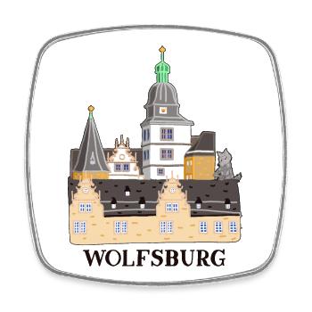 Wolfsburg, Castle, Germany, Hand Drawing - Square fridge magnet - white - Front