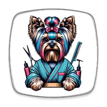 Coiffeur Yorkshire Terrier - Magnet carré - blanc - Devant