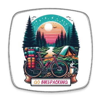 Sunset Bikepacking Forest Escape - Square fridge magnet - white - Front