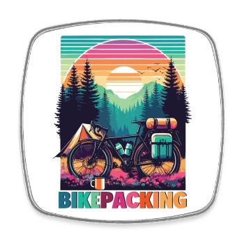 Aventure au coucher de soleil en bikepacking - Magnet carré - blanc - Devant