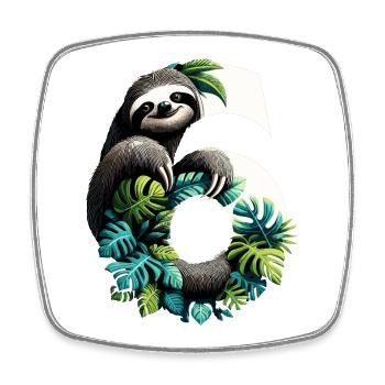 6 Year Old Sloth 6th Birthday Gift - Square fridge magnet - white - Front